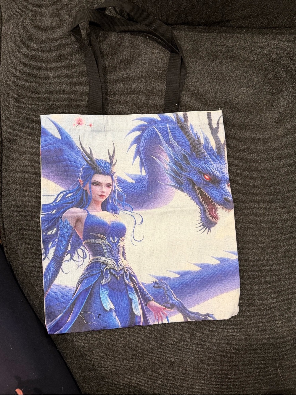 Gothic lady and Blue Dragon Fantasy Tote Bag
